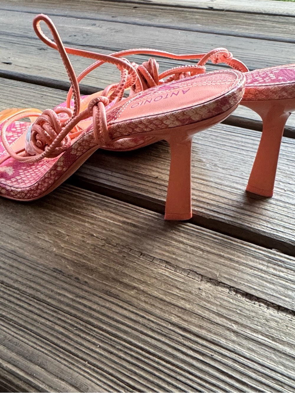 ANTONIO MELANI Pink & Coral Patterned Lace-Up Heels - Picture 2 of 5